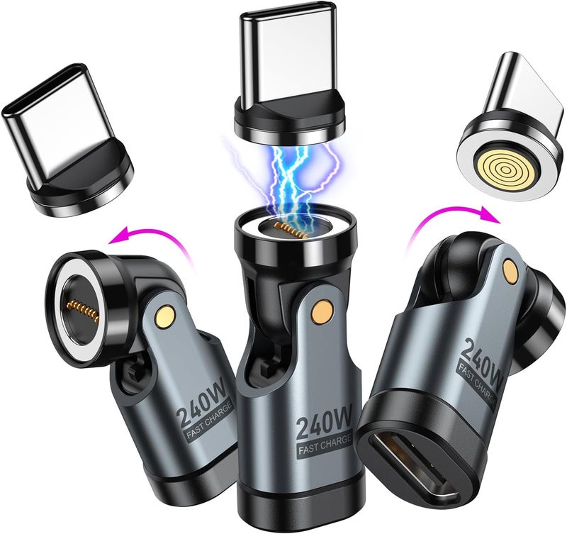 AS 240W USB C Magnetic Adapter (3Pack), Gen3 USB C 90 Degree Adapter/C Right Angle Adapter/180 Degree USBC Adapters/USBC to USBC Adapters for Phone 16/15, Ma-Book Pro/Pad Series, Samsung - Image 1